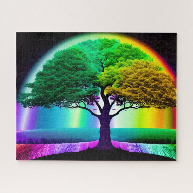 Abstract Rainbow Tree of Life Silhouette Art Jigsaw Puzzle (Horizontal)