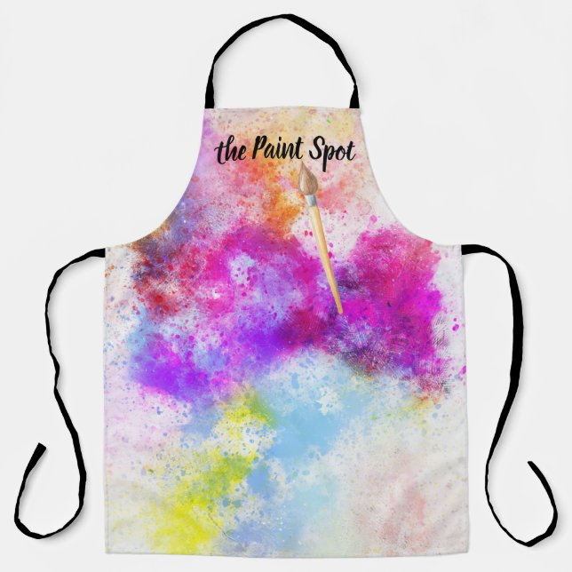 Abstract Rainbow Watercolor Paint | Monogram Apron (Front)