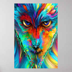 Abstract Rainbow Wolfman Portrait, Hip Psychedelic Poster