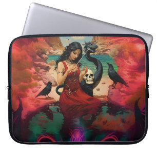 Abstract Raven Skull Occult Dark Witchy AI Art Laptop Sleeve