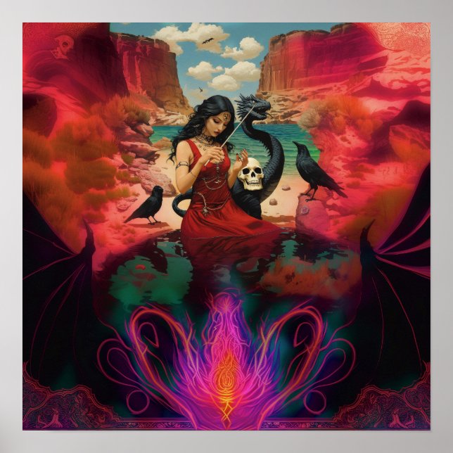 Abstract Raven Skull Witchy AI Art Matte Value Poster (Front)