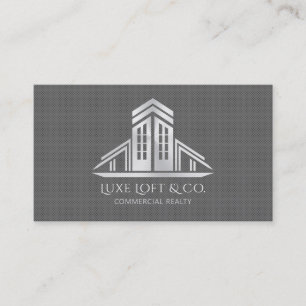 Abstract Real Estate Logo Silver Business Card
