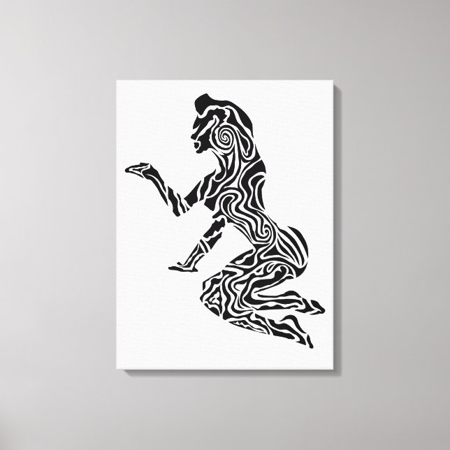 Abstract Rearing Horse Art | Modern Black & White  Canvas Print (Front)