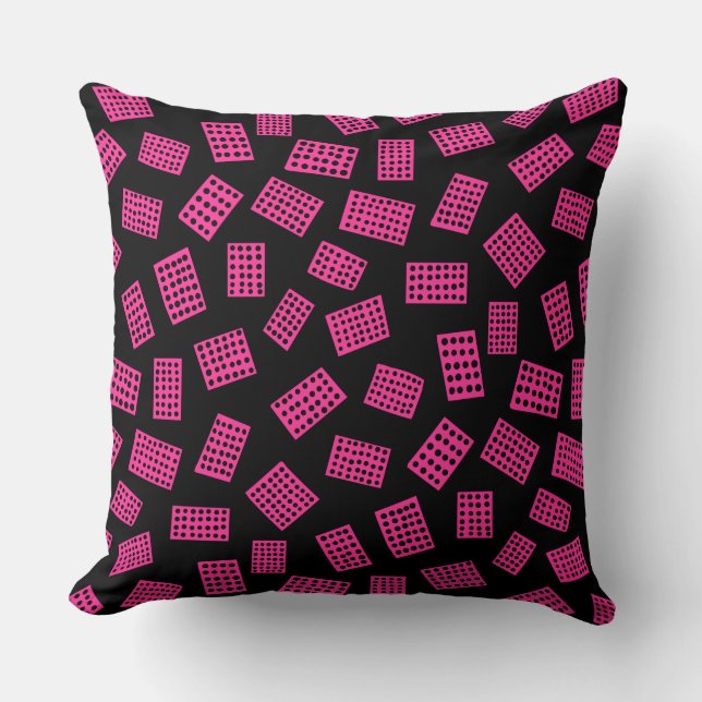 Abstract Rectangles 081122 - Hot Pink on Black Cushion (Front)