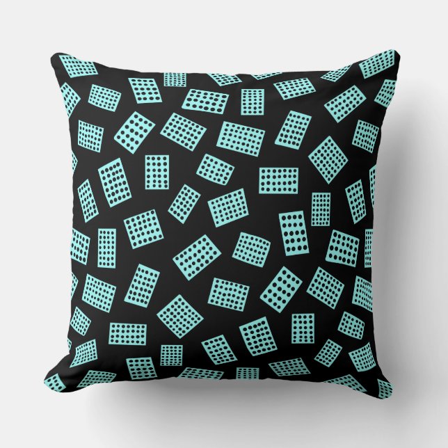 Abstract Rectangles 081122 -  Ice Blue on Black Cushion (Front)