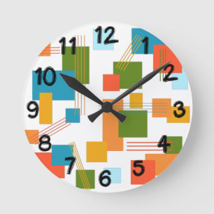 Abstract Rectangles and Lines Round Clock