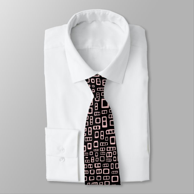 Abstract Rectangles - Faded Pink on Black Tie (Tied)