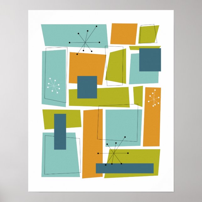 Abstract Rectangles Turquoise Green Mid Century Poster (Front)