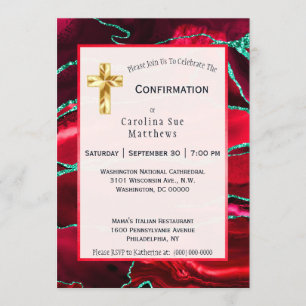 Abstract Red Agate Watercolor Confirmation Invitation