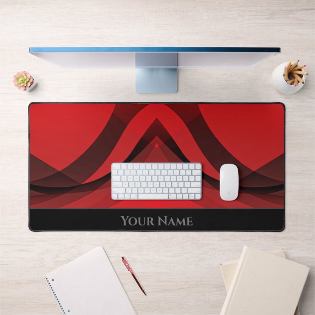 Abstract red and black fluent shapes and gradient desk mat (Office 1)