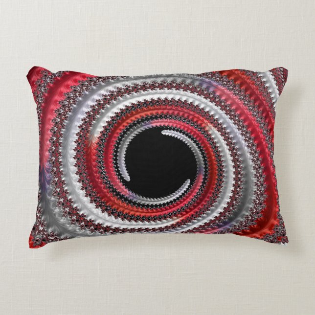 Abstract Red and Black Gradient Spiral Fractal Decorative Cushion (Front)