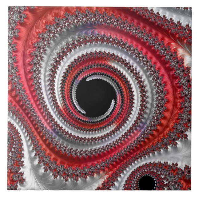 Abstract Red and Black Gradient Spiral Fractal Tile (Front)