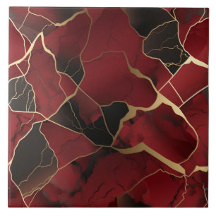 Abstract Red and Black Marble Effect Tile