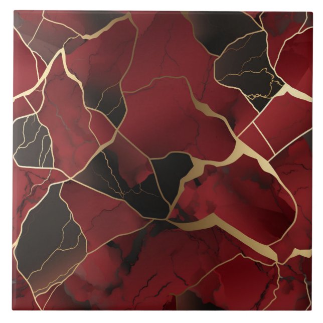 Abstract Red and Black Marble Effect Tile (Front)