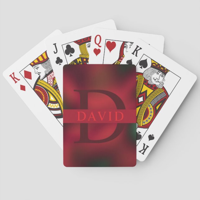 Abstract Red and Black Monogram Name Playing Cards (Back)