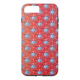 Abstract red and blue Christmas snowflakes iPhone 8 Plus/7 Plus Case