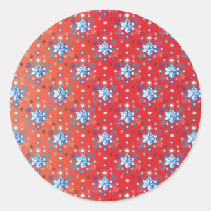 Abstract red and blue Christmas snowflakes Classic Round Sticker