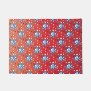 Abstract red and blue Christmas snowflakes Doormat