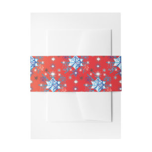 Abstract red and blue Christmas snowflakes Invitation Belly Band