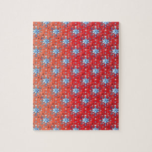 Abstract red and blue Christmas snowflakes Jigsaw Puzzle