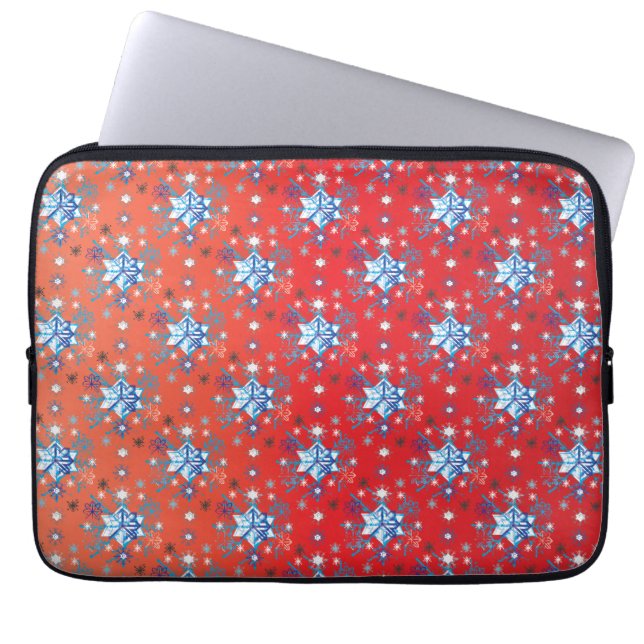 Abstract red and blue Christmas snowflakes Laptop Sleeve (Front)