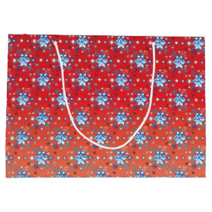 Abstract red and blue Christmas snowflakes Large Gift Bag
