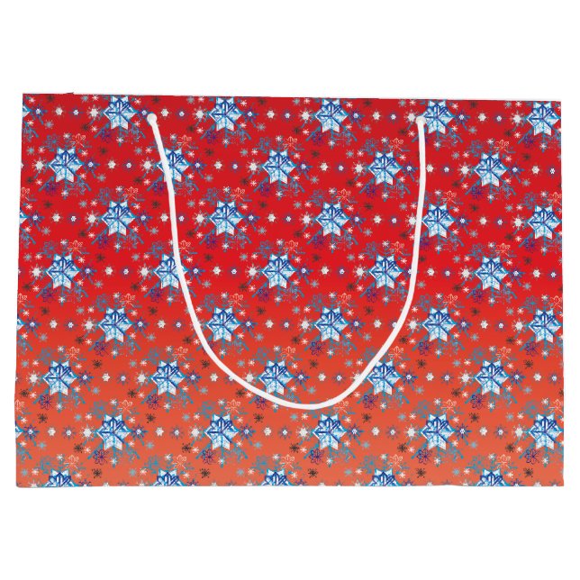 Abstract red and blue Christmas snowflakes Large Gift Bag (Back)