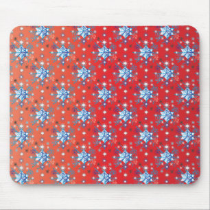 Abstract red and blue Christmas snowflakes Mouse Mat