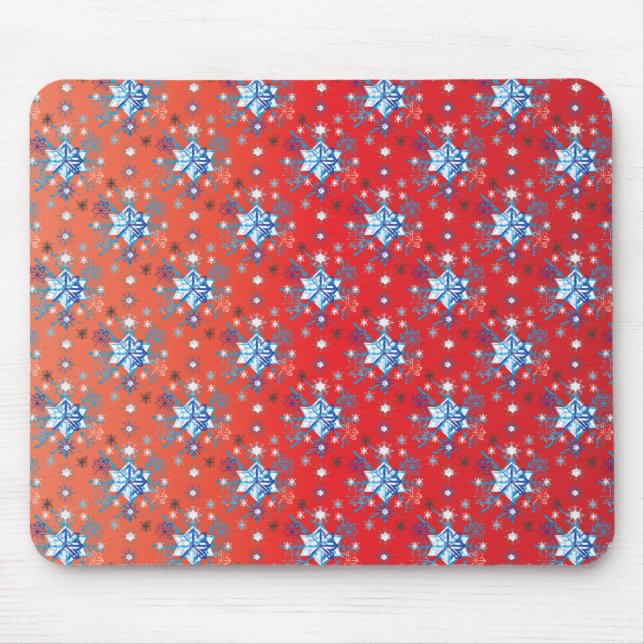 Abstract red and blue Christmas snowflakes Mouse Mat (Front)