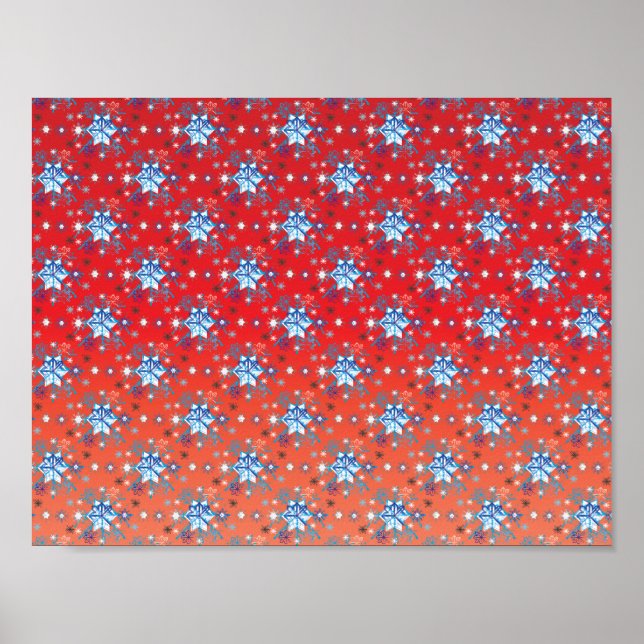 Abstract red and blue Christmas snowflakes Poster (Front)