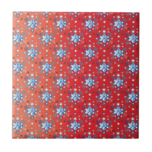Abstract red and blue Christmas snowflakes Tile