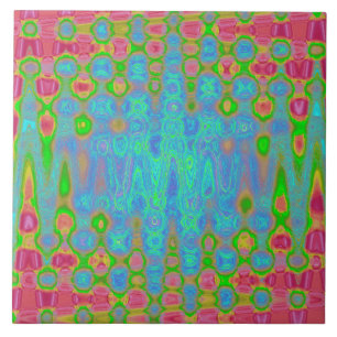 Abstract Red and Blue Wavy Tie Dye Clouds Tile