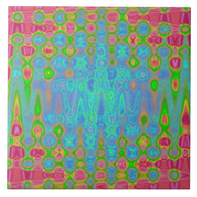 Abstract Red and Blue Wavy Tie Dye Clouds Tile (Front)