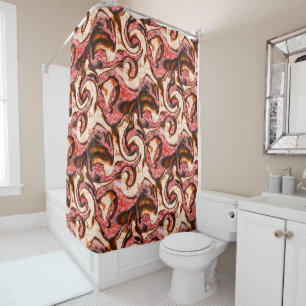 Abstract red and coral spots with woody style shower curtain