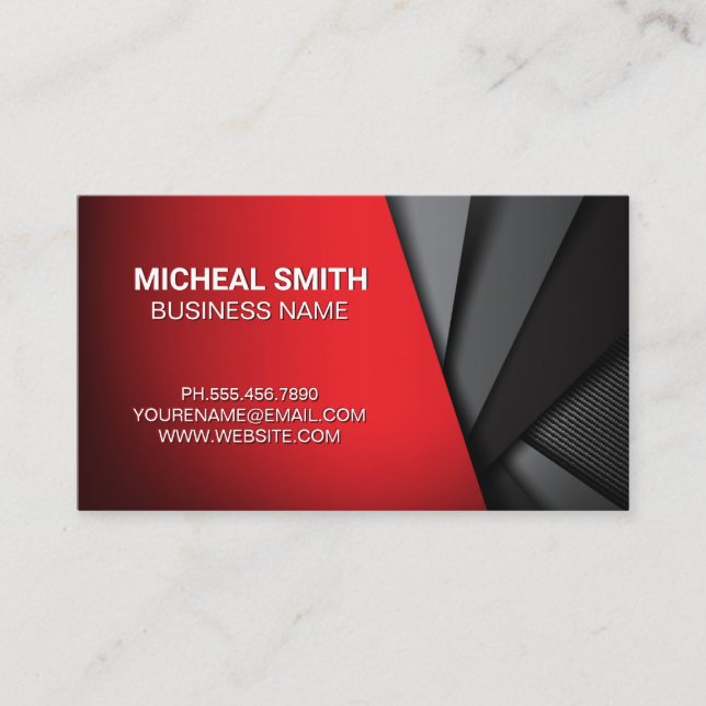 Abstract Red and Dark Carbon Fibre Panels Business Card (Front)