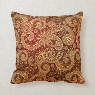 Abstract Red and Gold Floral Pattern Cushion
