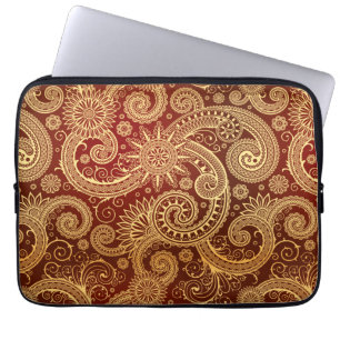 Abstract Red and Gold Floral Pattern Laptop Sleeve
