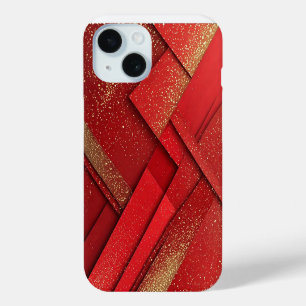 Abstract Red and Gold Geometric Design iPhone 15 Case