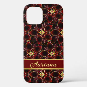 Abstract Red And Gold Seamless Pattern Floral iPhone 12 Case