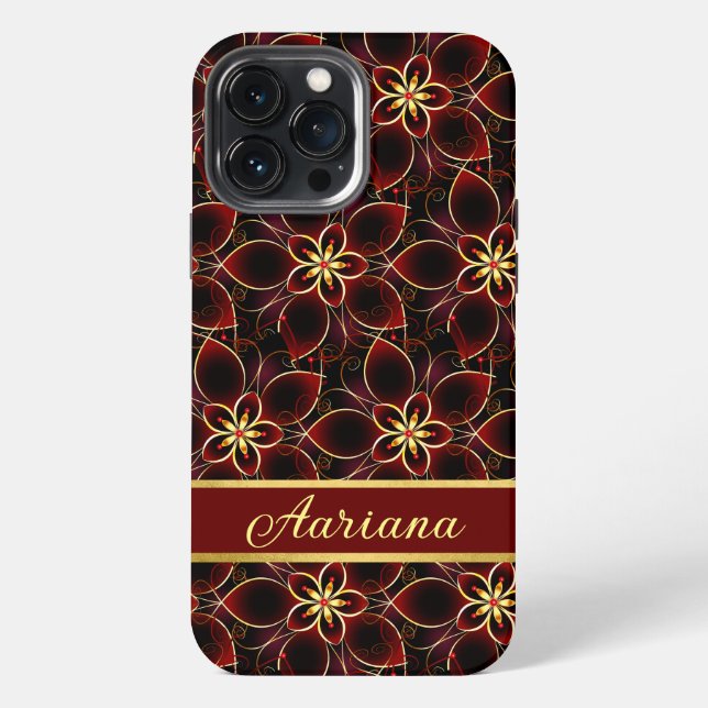Abstract Red And Gold Seamless Pattern Floral iPhone Case (Back)