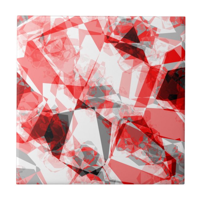 Abstract Red and Grey Geometric Pattern Tile (Front)