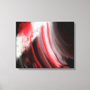 Abstract red and white brush strokes black canvas print
