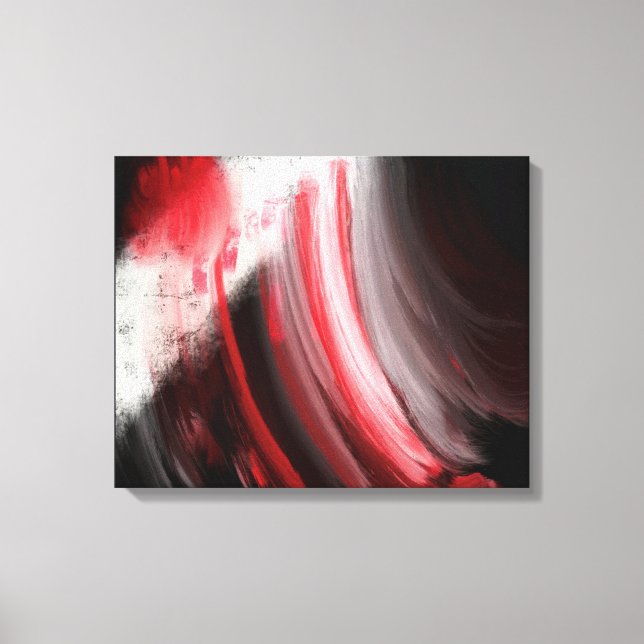 Abstract red and white brush strokes black canvas print (Front)
