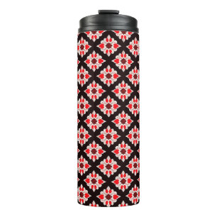 Abstract Red and White Floral Pattern Thermal Tumbler