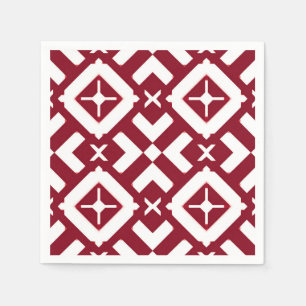 Abstract Red and White Geometric Pattern Napkin