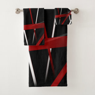 Abstract Red and White Lines On Black Background P Bath Towel Set
