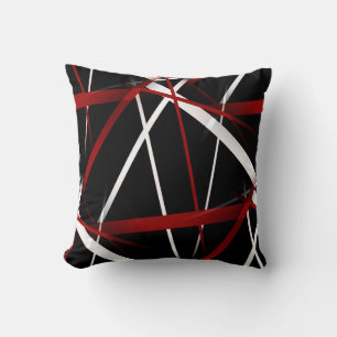 Abstract Red and White Lines On Black Background P Cushion