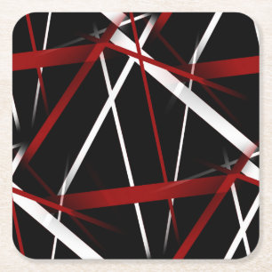 Abstract Red and White Lines On Black Background P Square Paper Coaster