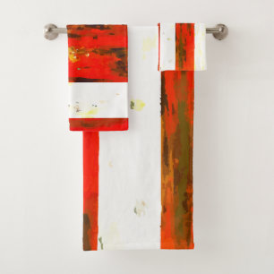 Abstract Red and White Stiped  Bath Towel Set