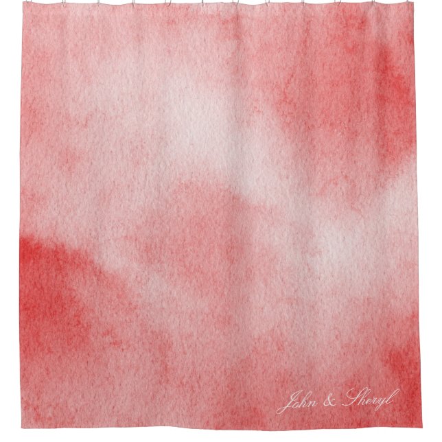 Abstract Red and White Watercolor Texture  Shower Curtain (Front)
